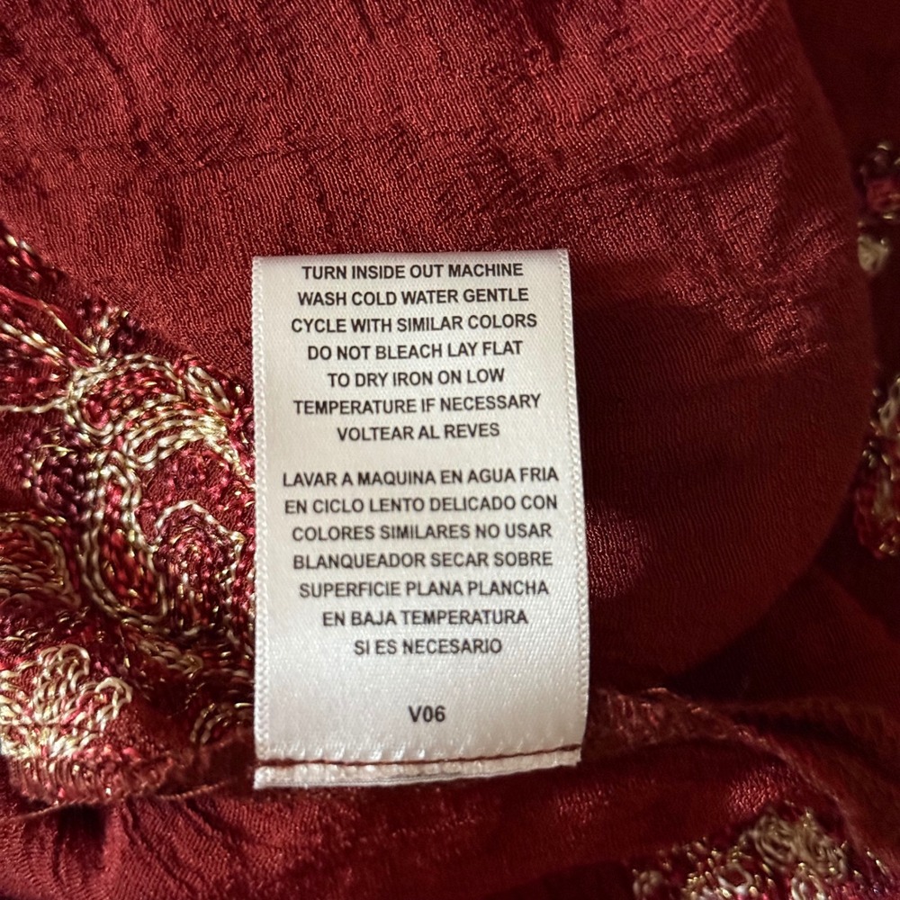 Fig and Flower Embroidered Peasant Blouse XL Burgundy Boho Top - Picture 8 of 8
